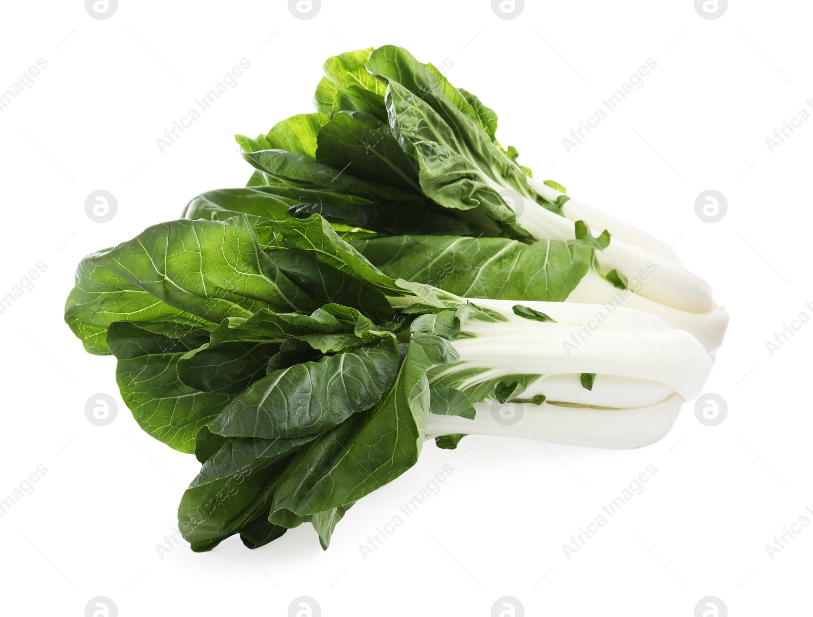 Photo of Fresh green pak choy cabbage isolated on white, top view