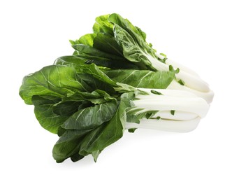 Fresh green pak choy cabbage isolated on white, top view