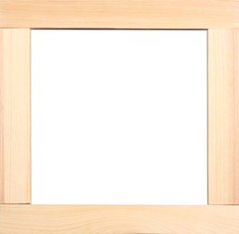 Image of Wooden frame with blank white background. Mockup for design