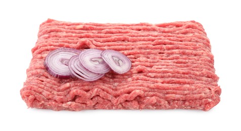 Raw ground meat and onion isolated on white