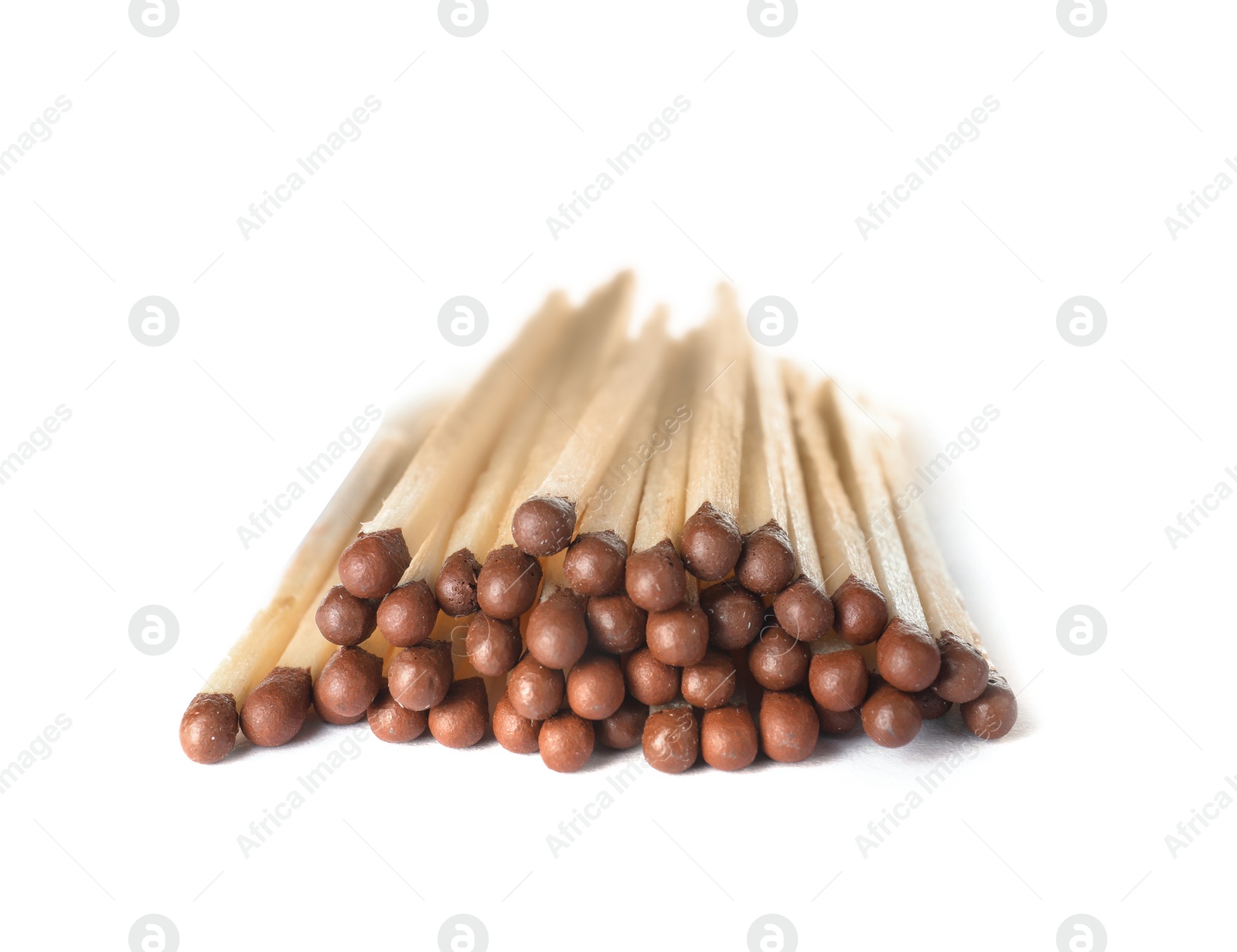 Photo of Pile of wooden matches on white background