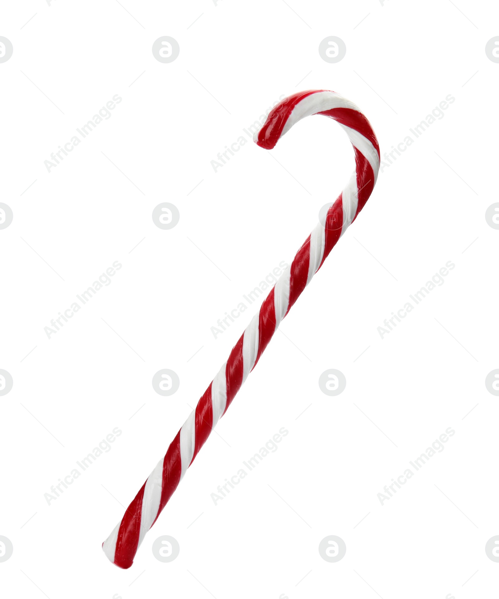 Photo of Tasty candy cane on white background. Festive treat