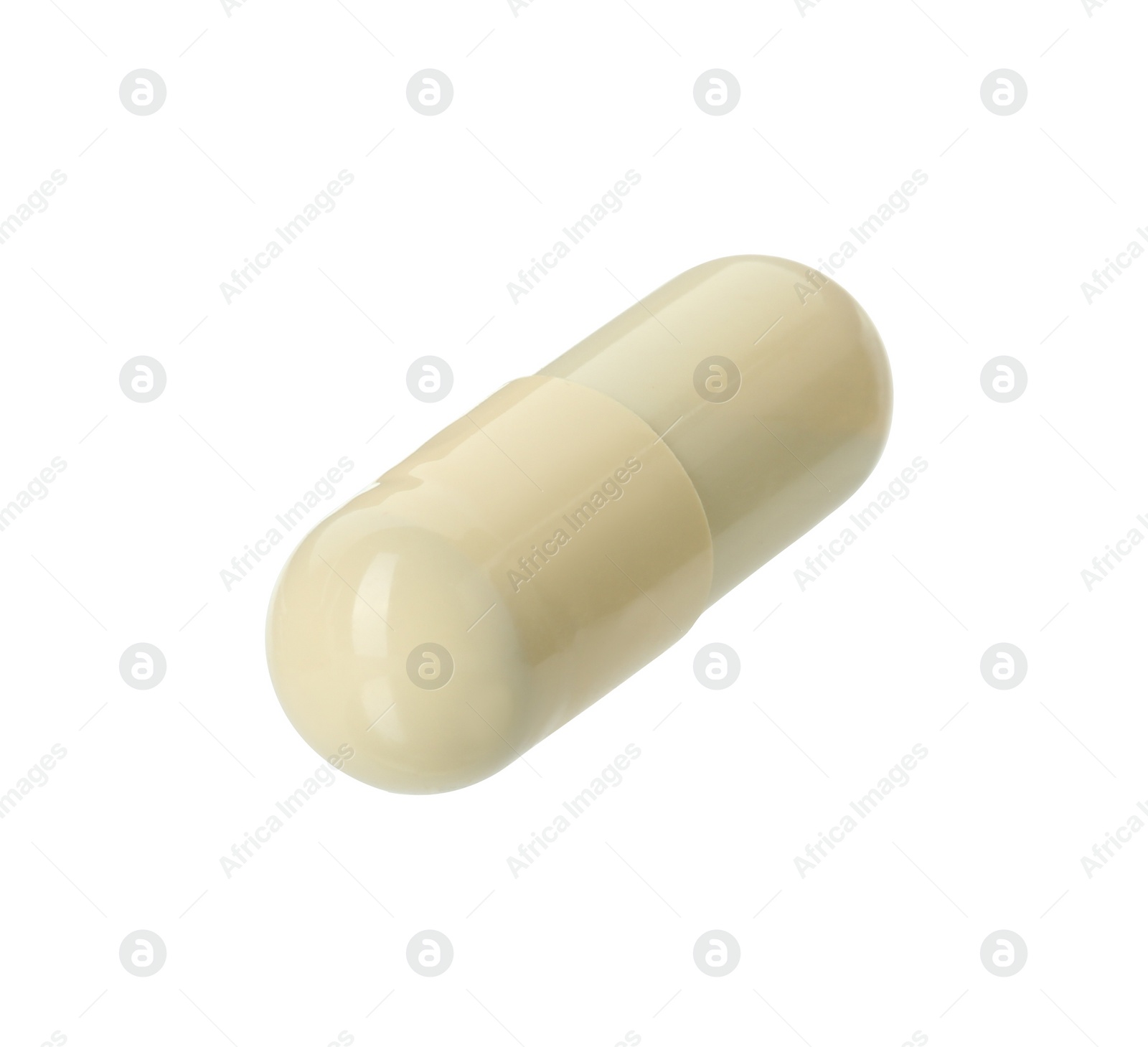 Photo of One vitamin capsule isolated on white. Health supplement