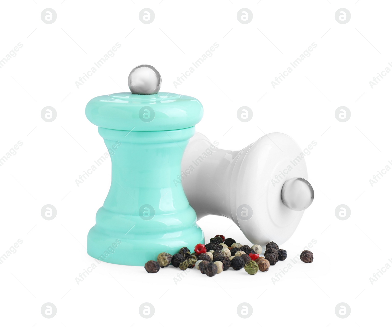 Photo of Salt and pepper shakers isolated on white