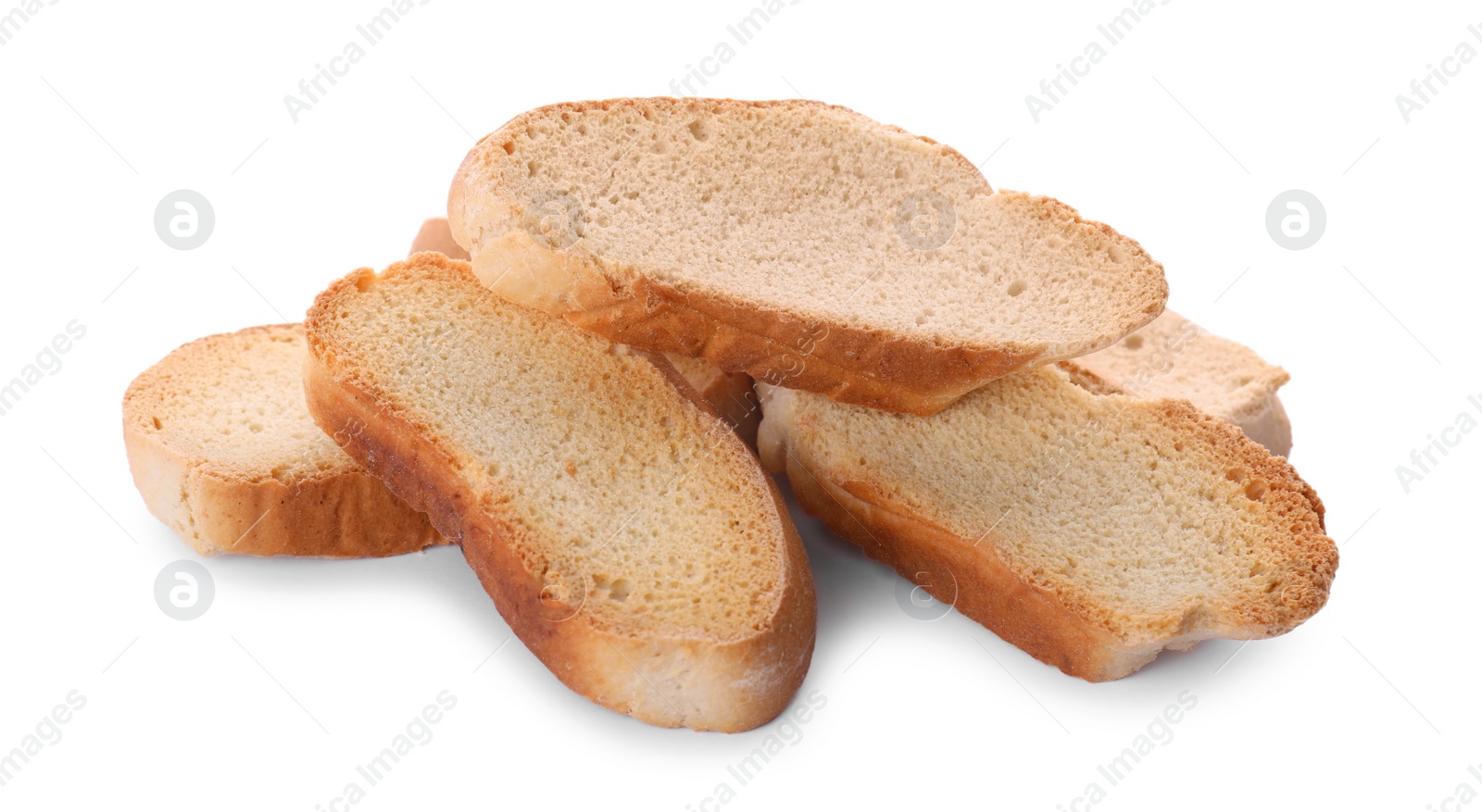 Photo of Many hard chuck crackers on white background