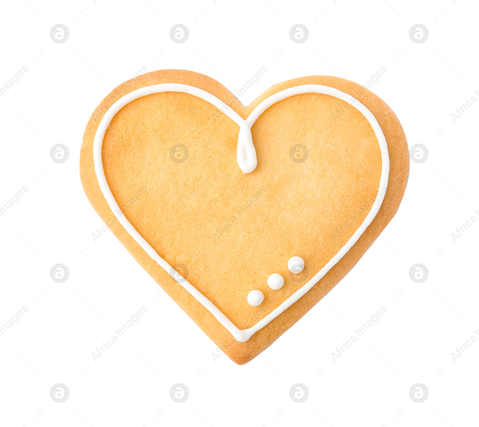 Photo of Decorated heart shaped cookie on white background, top view