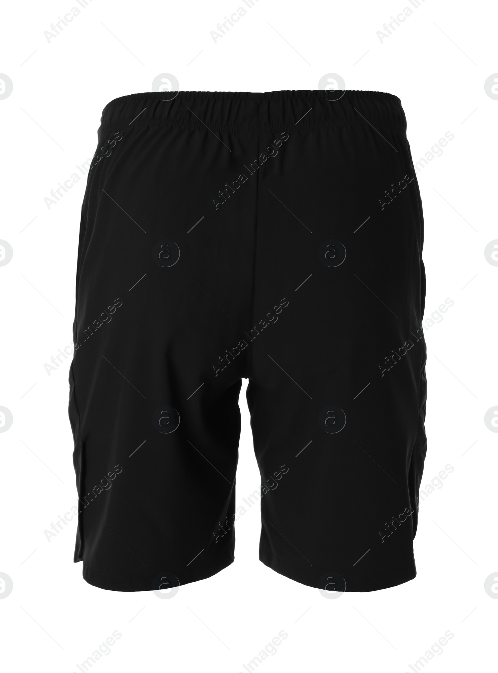 Photo of Black men's shorts isolated on white. Sports clothing