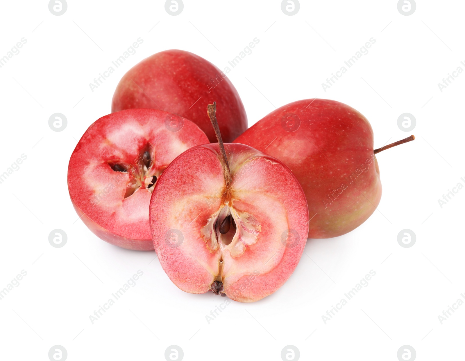 Photo of Tasty apples with red pulp isolated on white