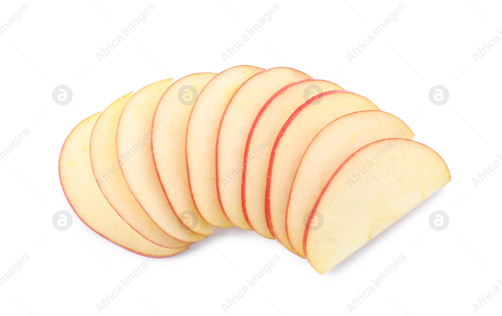 Photo of Slices of apple on white background, top view