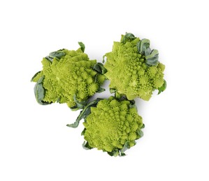 Photo of Fresh Romanesco broccoli on white background, top view