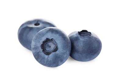 Photo of Tasty ripe fresh blueberries on white background