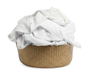 Photo of Laundry basket with clothes isolated on white