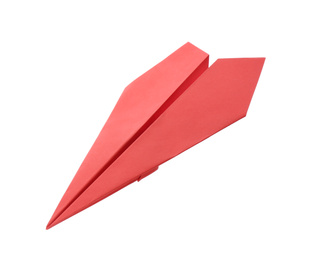 Handmade red paper plane isolated on white