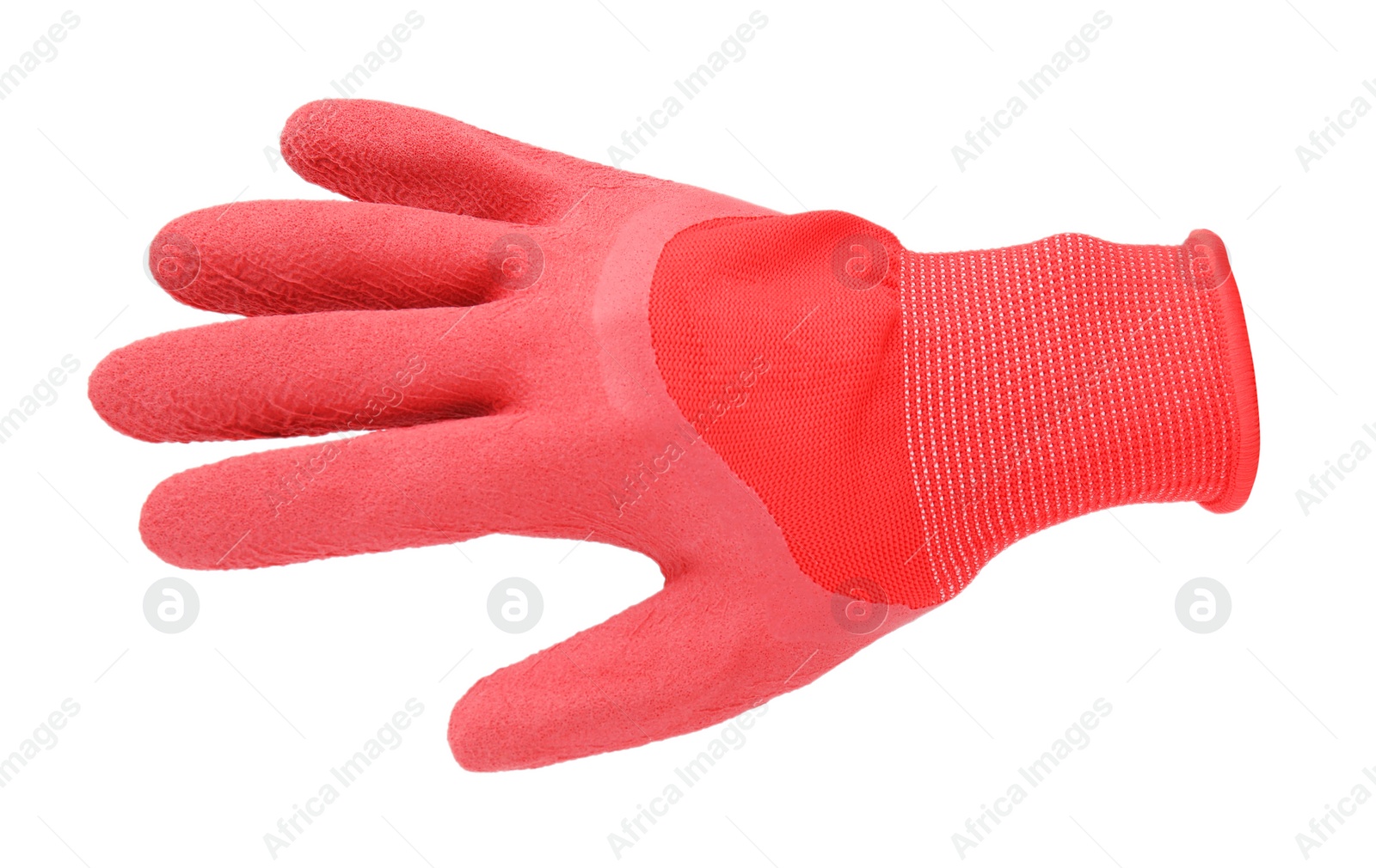 Image of One red gardening glove isolated on white