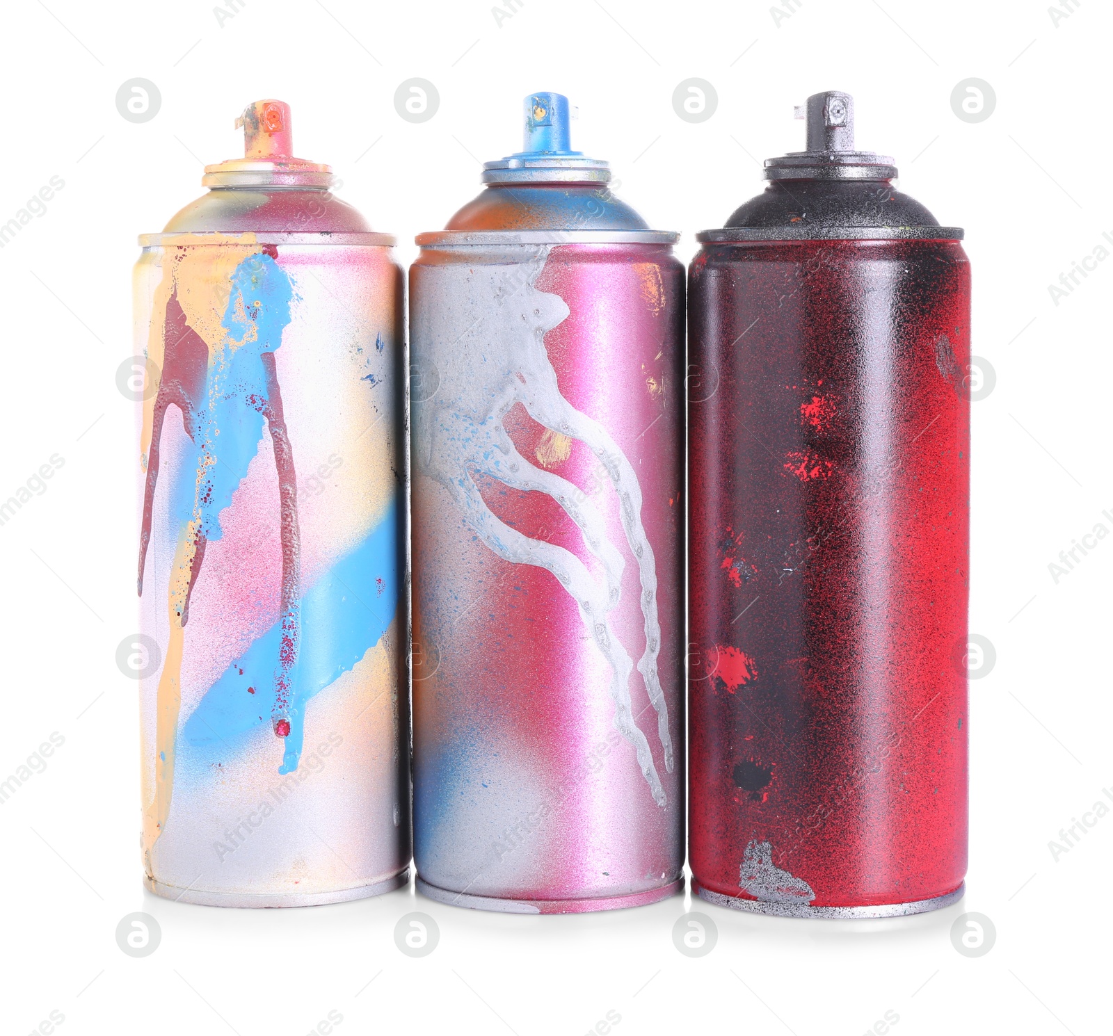 Photo of Many spray paint cans isolated on white