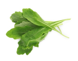 Fresh arugula on white background, top view