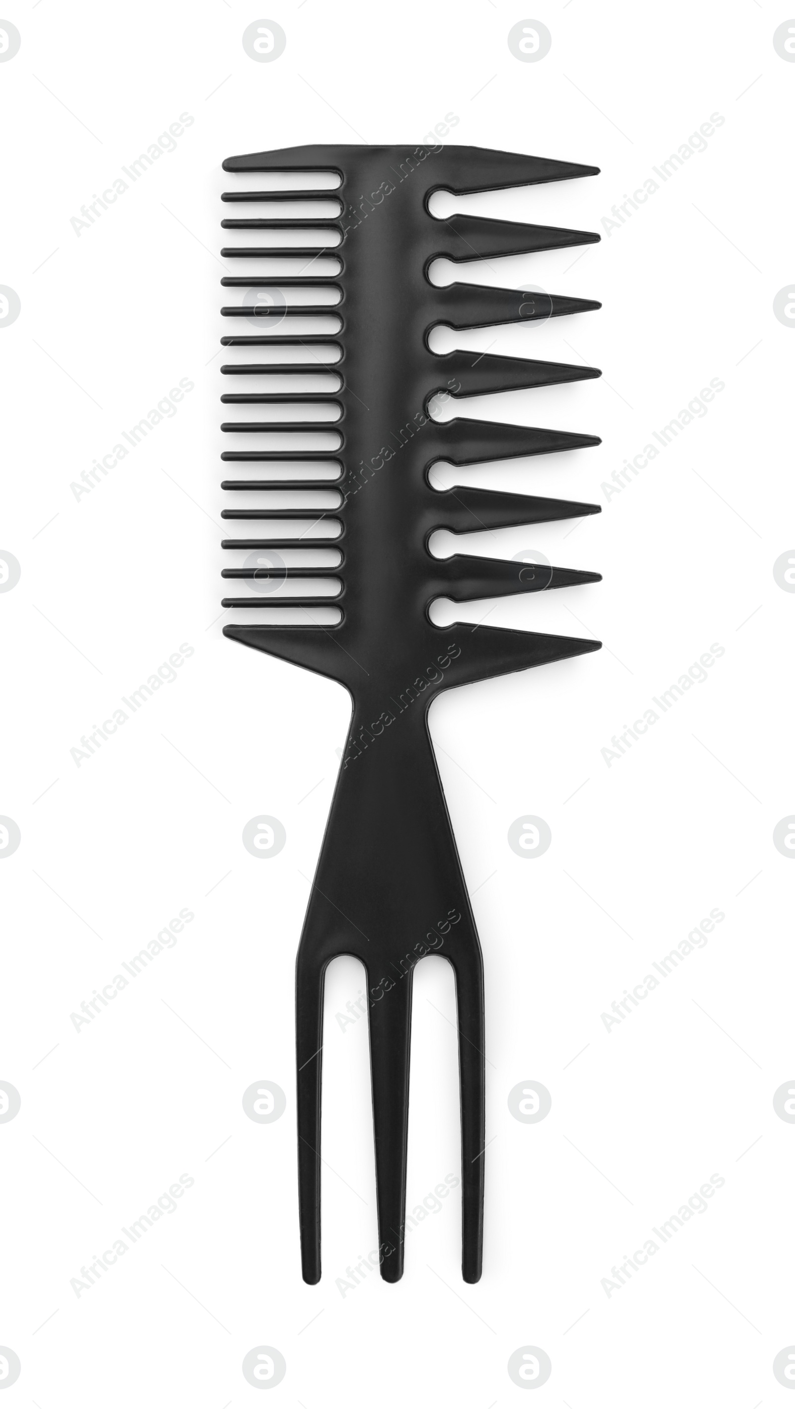 Photo of New plastic hair comb isolated on white, top view