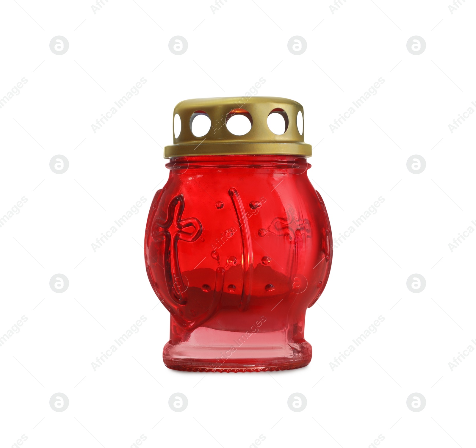 Photo of Red grave light isolated on white. Symbol of remembrance