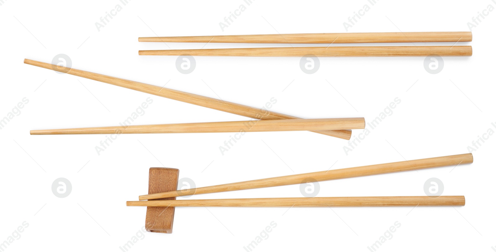 Image of Collage with wooden chopsticks isolated on white