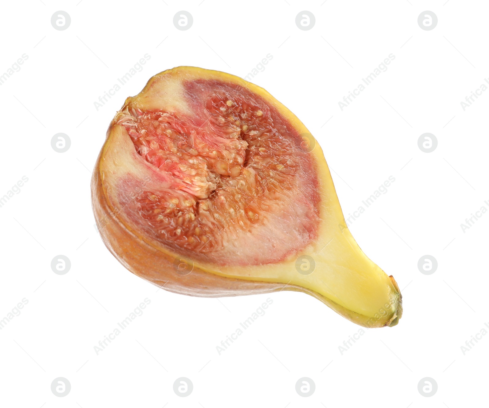 Photo of Half of tasty orange fig isolated on white