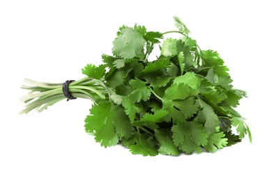 Photo of Bunch of fresh green organic cilantro isolated on white