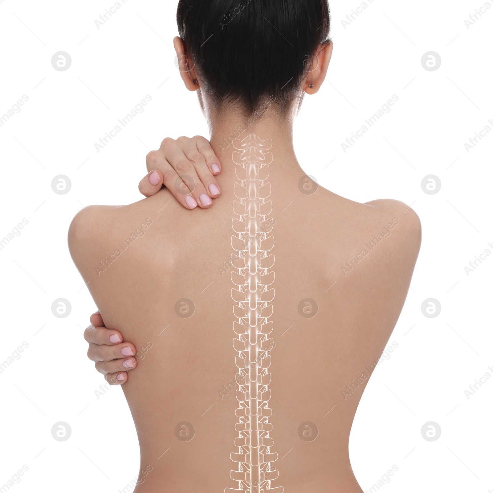 Image of Woman with healthy back on white background. Illustration of spine