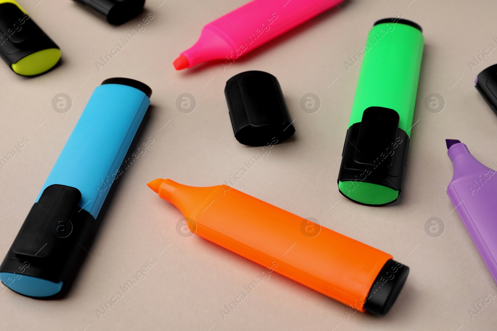 Photo of Bright color markers on light grey background