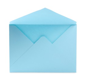 Photo of Light blue letter envelope on white background