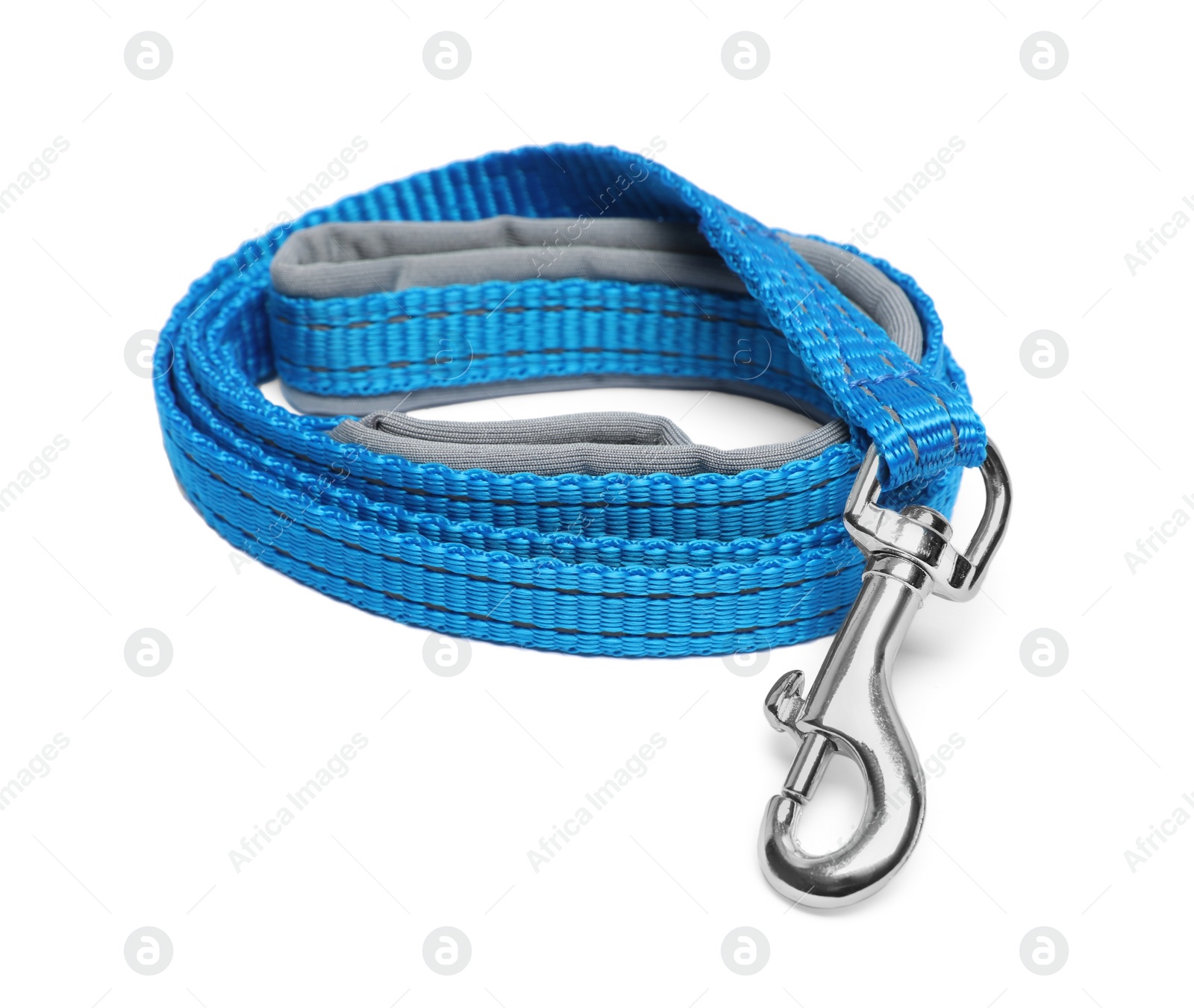 Photo of Light blue dog leash isolated on white