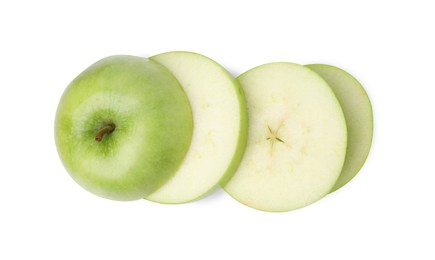 Photo of Sliced ripe green apple isolated on white, top view