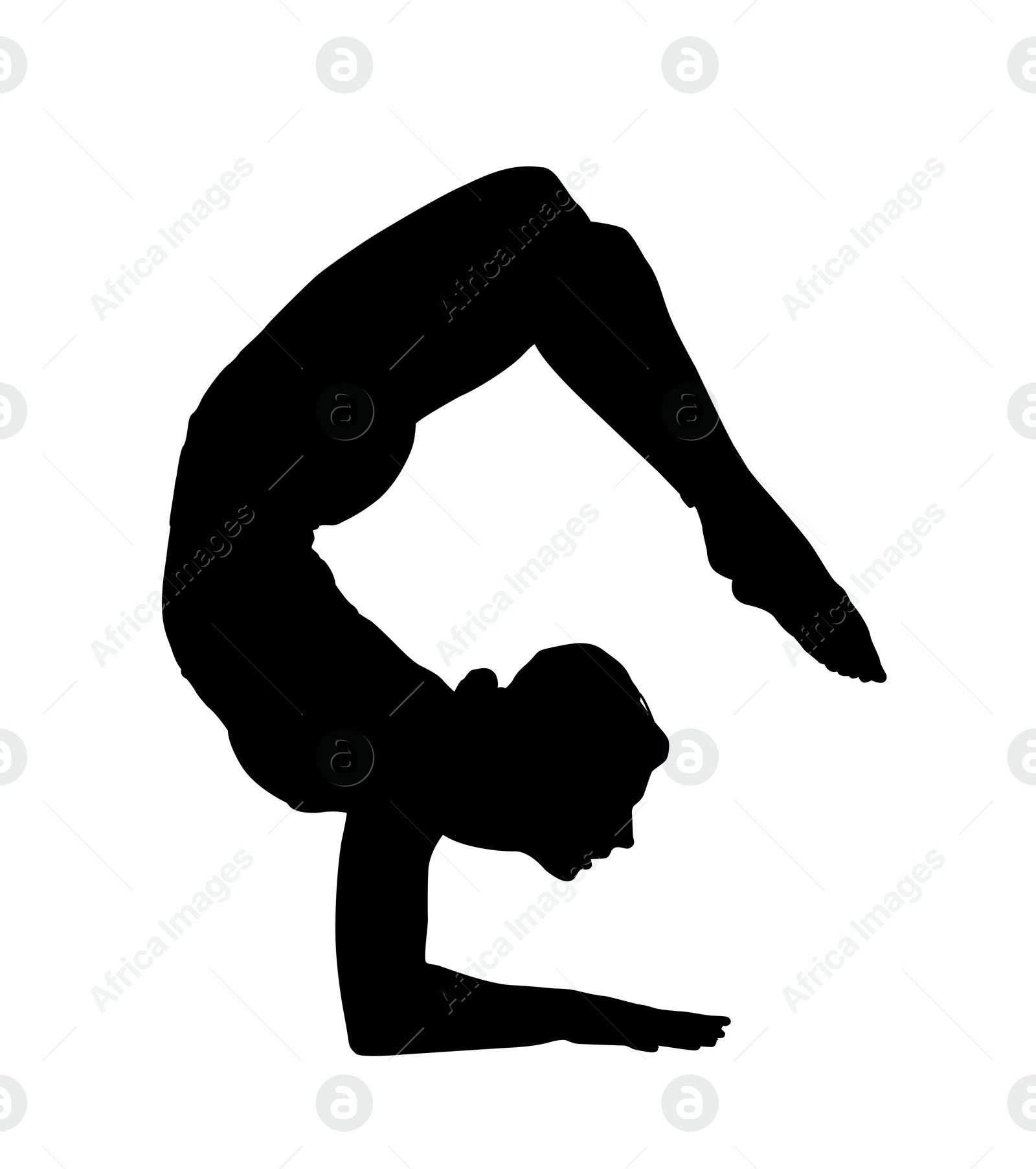 Image of Silhouette of professional gymnast exercising on white background