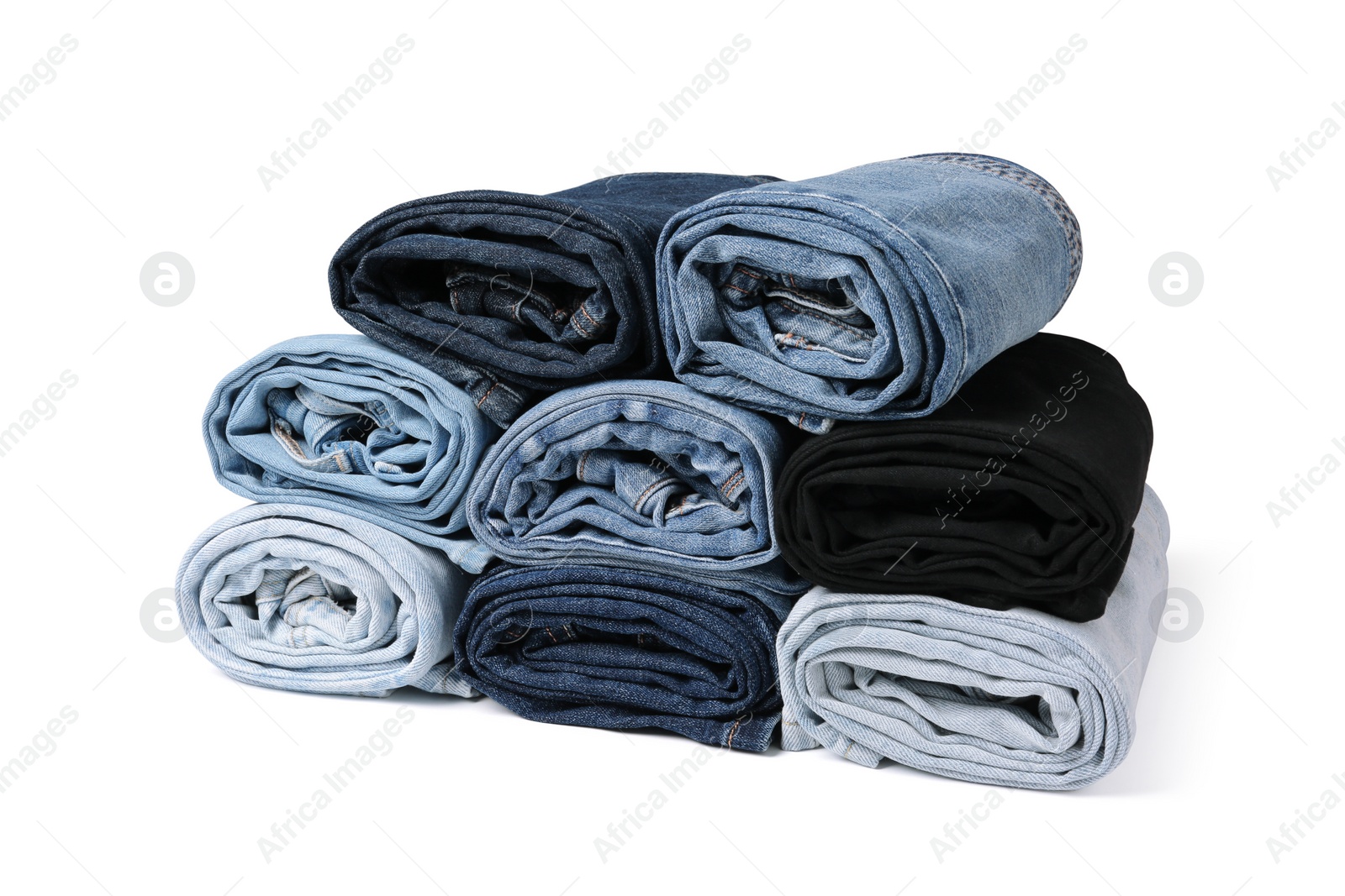 Image of Different stylish rolled jeans isolated on white