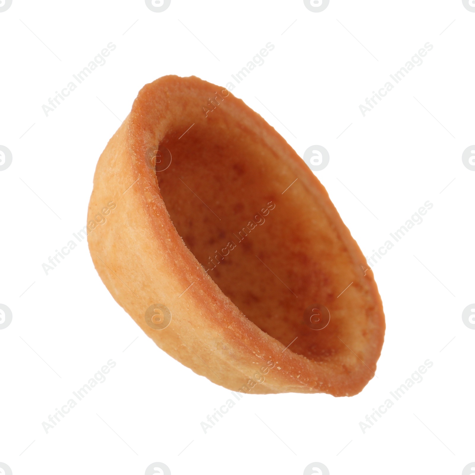 Photo of Half of delicious nut shaped cookie isolated on white