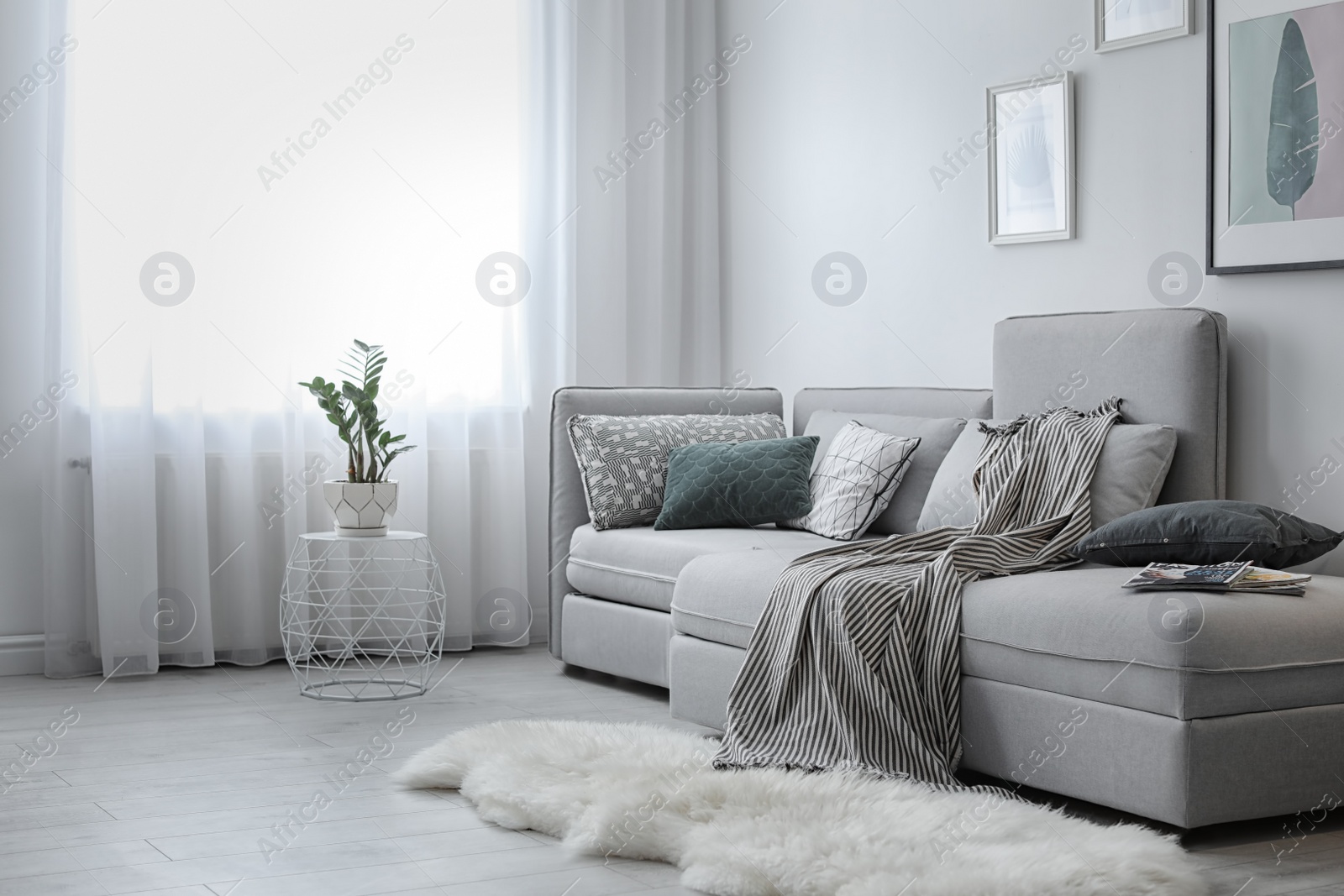 Photo of Elegant living room interior with comfortable sofa