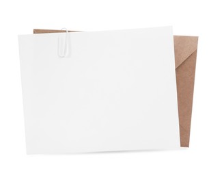 Photo of Blank card and letter envelope isolated on white