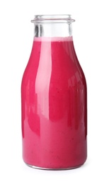 Photo of Bottle with delicious detox smoothie on white background