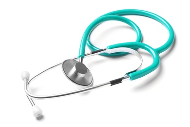 Stethoscope for checking pulse on white background