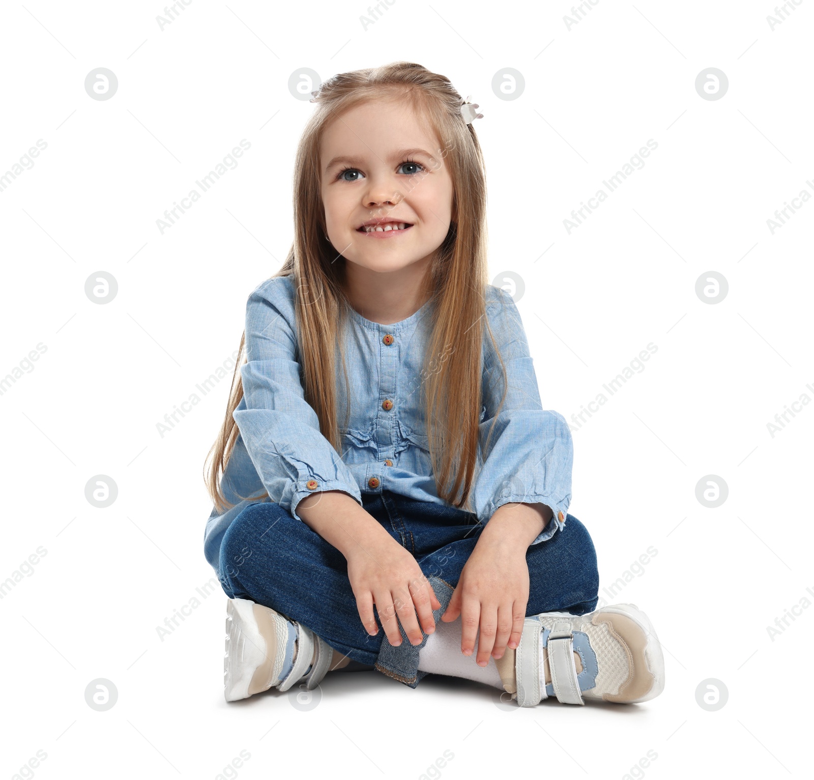 Photo of Fashion concept. Stylish girl posing on white background