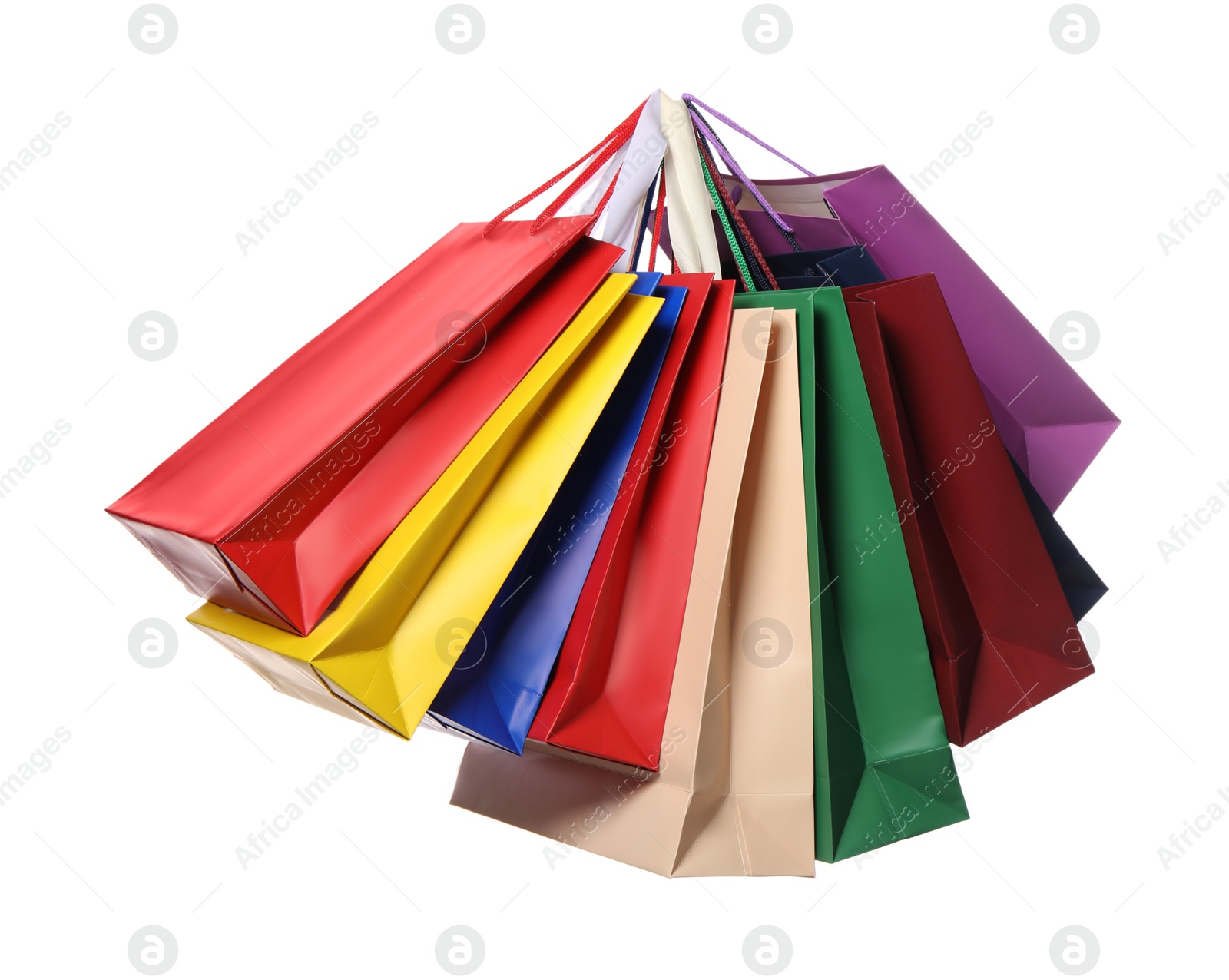 Photo of Colorful paper shopping bags isolated on white