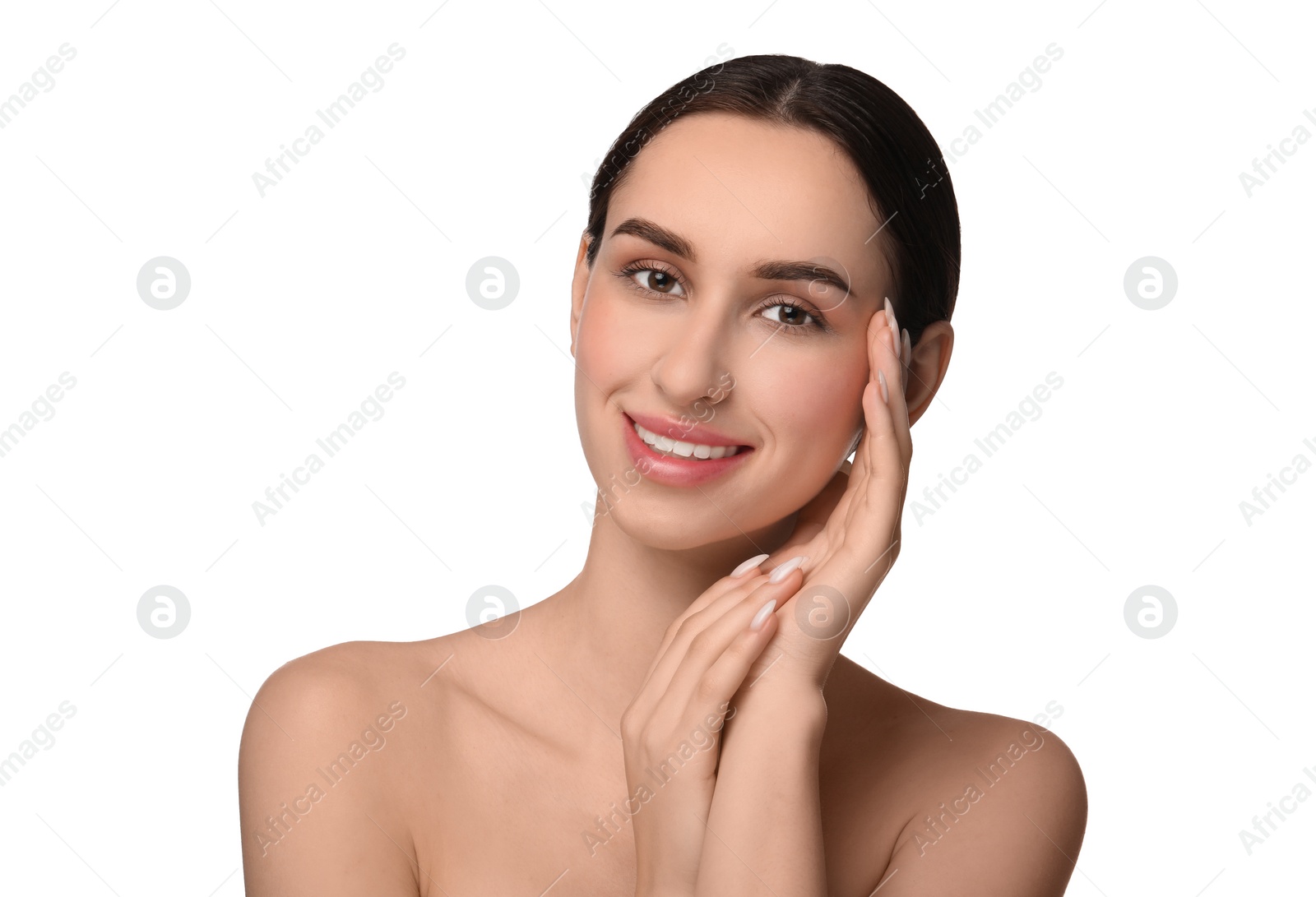 Photo of Portrait of beautiful young woman on white background