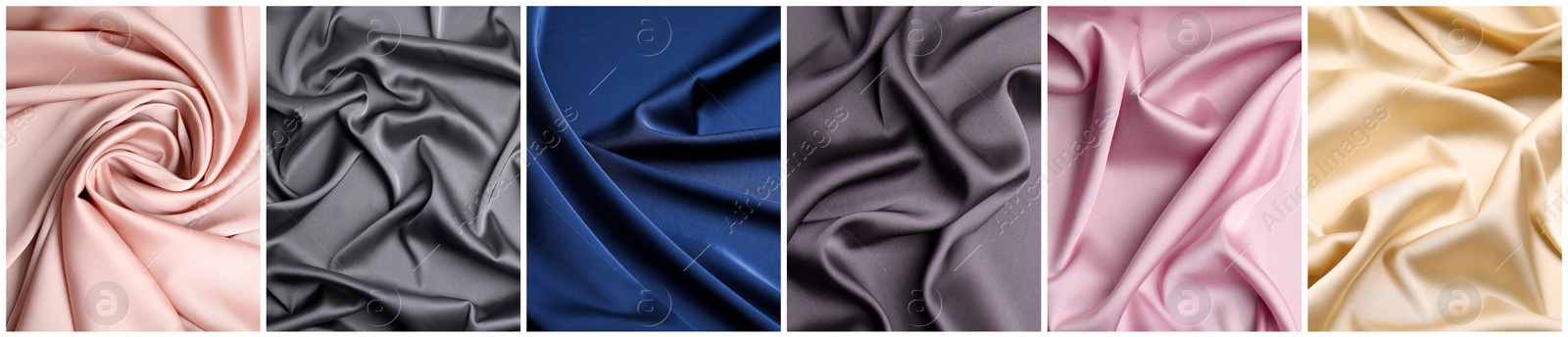 Image of Set with samples of different delicate silk fabrics. Banner design