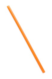 Orange plastic cocktail tube isolated on white, top view