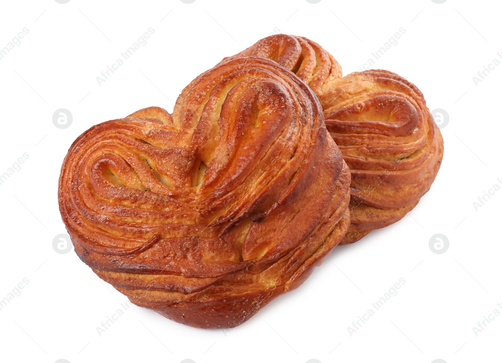 Photo of Sweet buns isolated on white. Fresh pastries