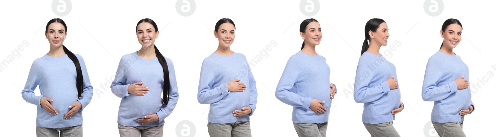 Image of Pregnant woman on white background, collection of photos