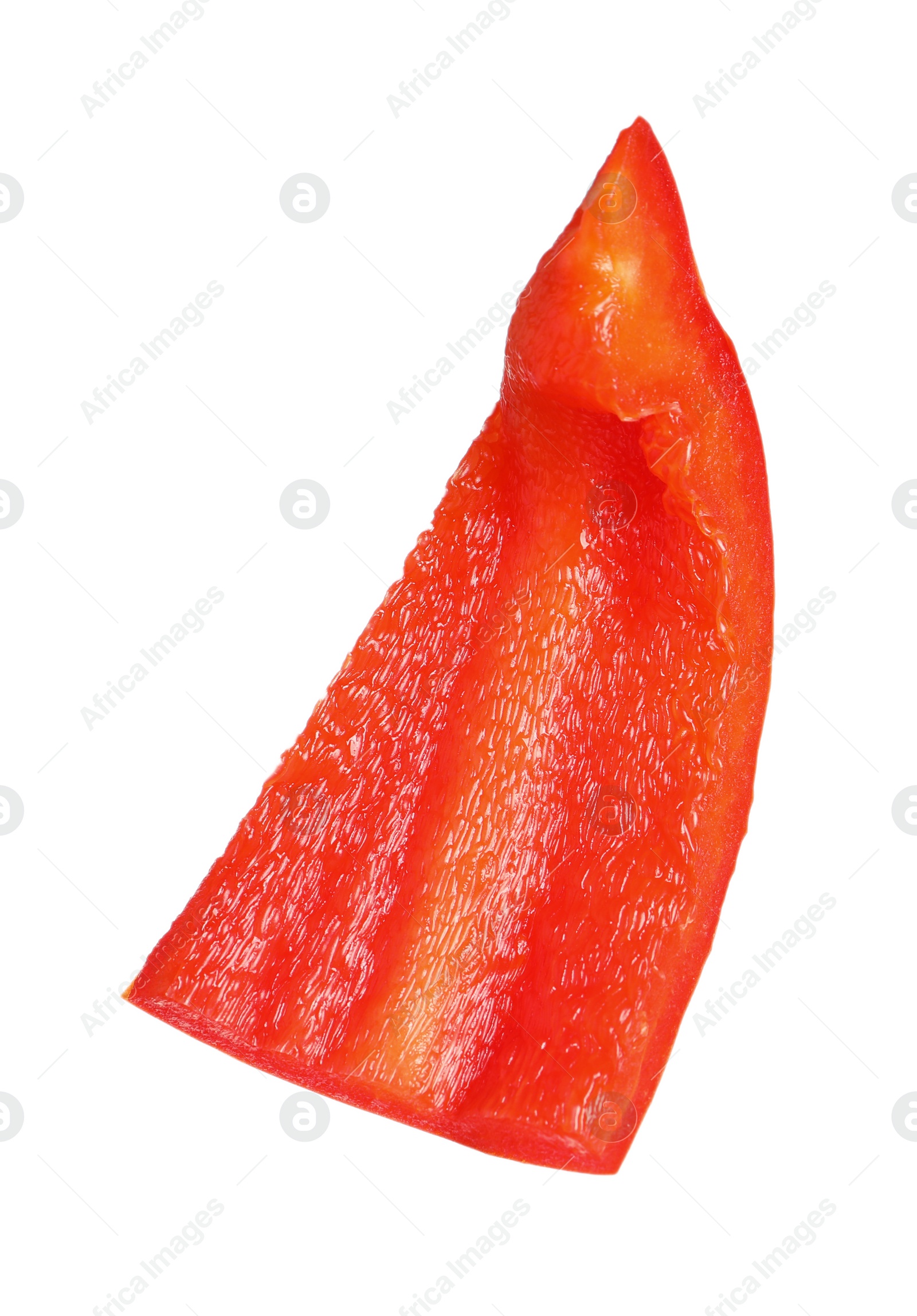 Photo of Slice of ripe red bell pepper on white background