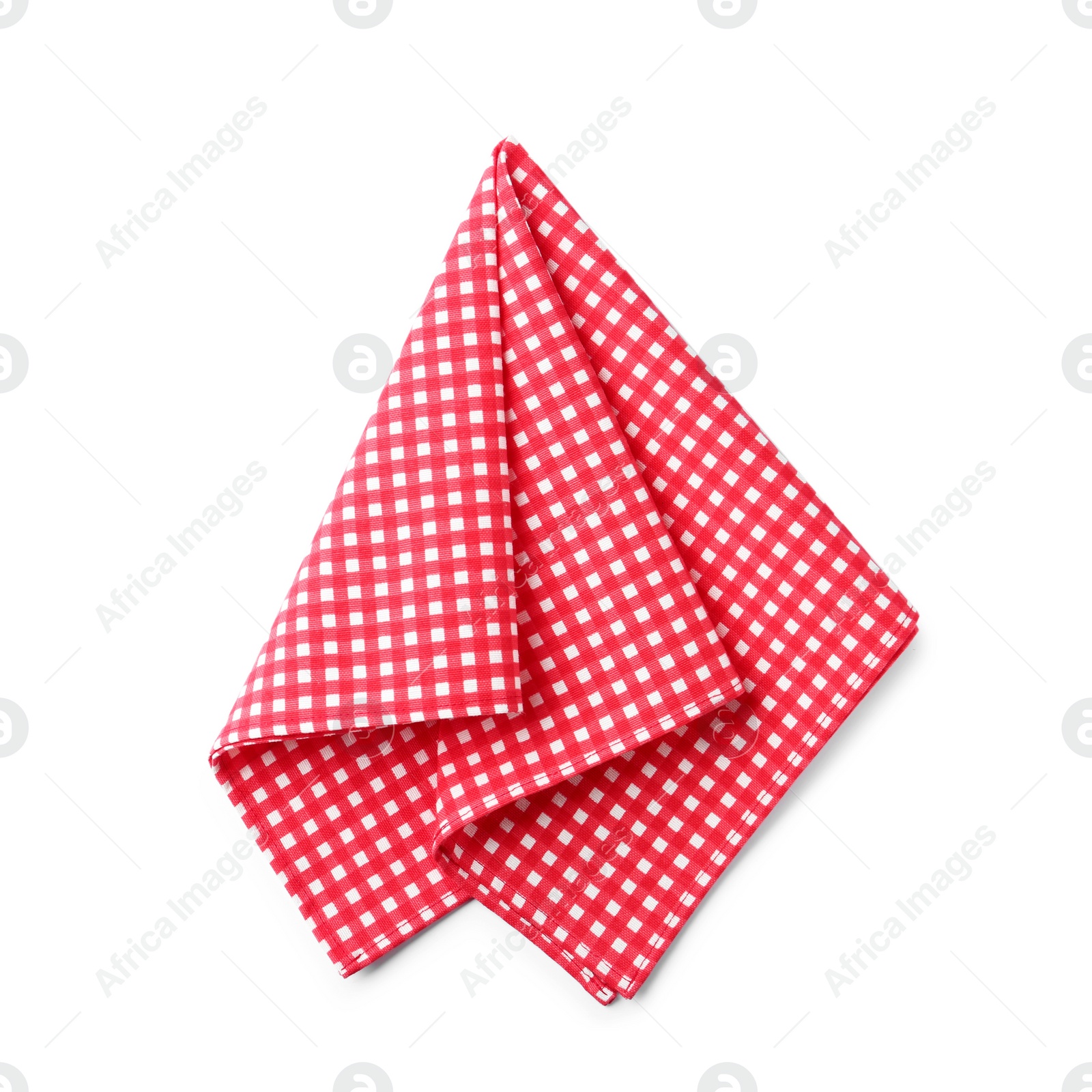 Photo of Folded checkered napkin isolated on white, top view