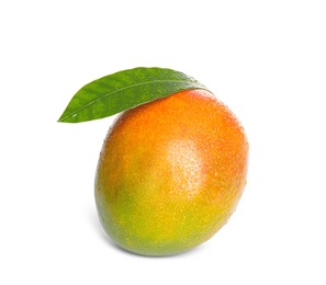 Delicious ripe mango on white background. Tropical fruit