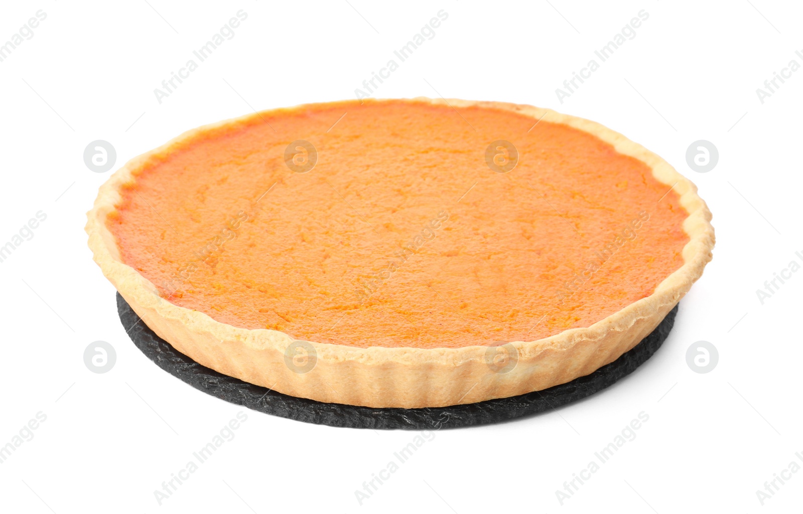 Photo of Delicious homemade pumpkin pie isolated on white