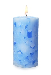 Photo of Alight color wax candle on white background