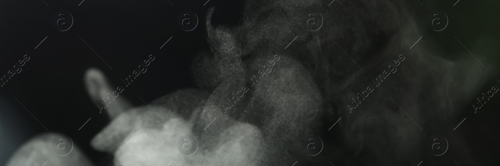 Image of White smoke on black background. Banner design